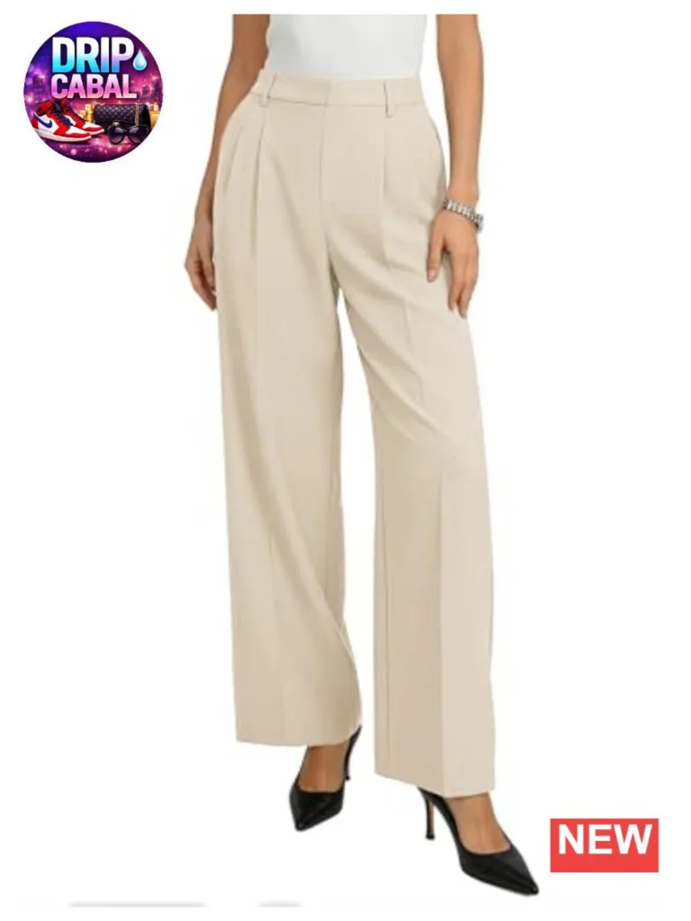 Wide Leg Work Pants with Pockets, Wrinkle Free High Waisted Trousers